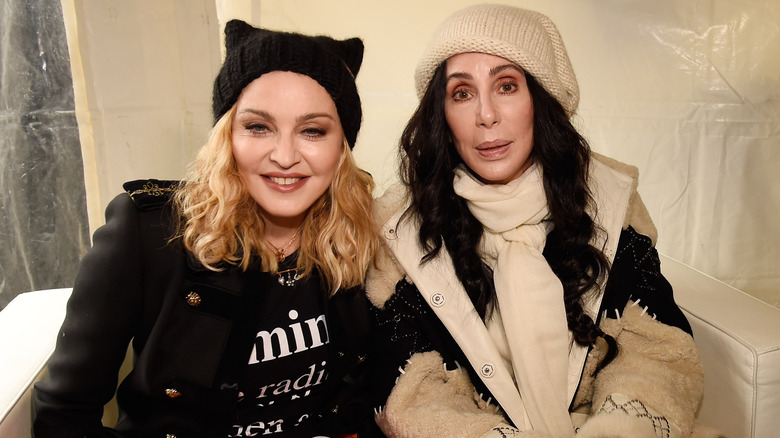 Madonna posing with Cher
