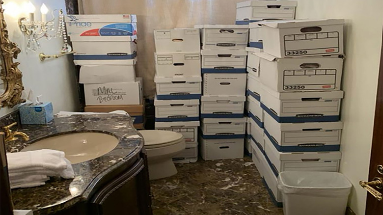 boxes of government documents in Mar-a-Lago bathroom