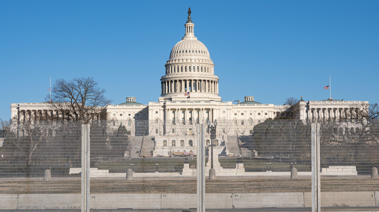 Capitol Building surrounded by fencing