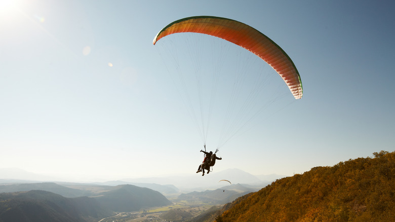 Parachuter floating to ground