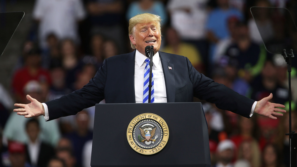 Trump talking at a rally