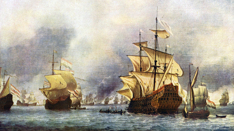 painting of ships at sea