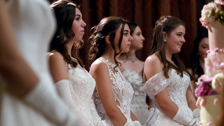 Debutantes attend the Queen Charlotte's Ball 2021 at One Whitehall Place on September 04, 2021 in London, England