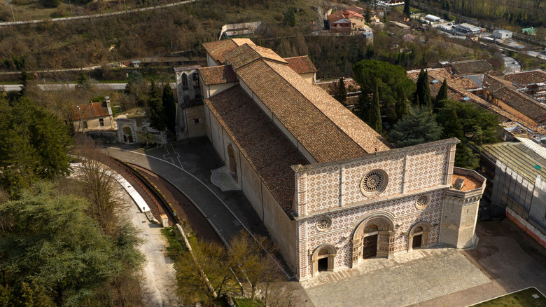 Basilica di Collemaggio in L'Aquila aerial view