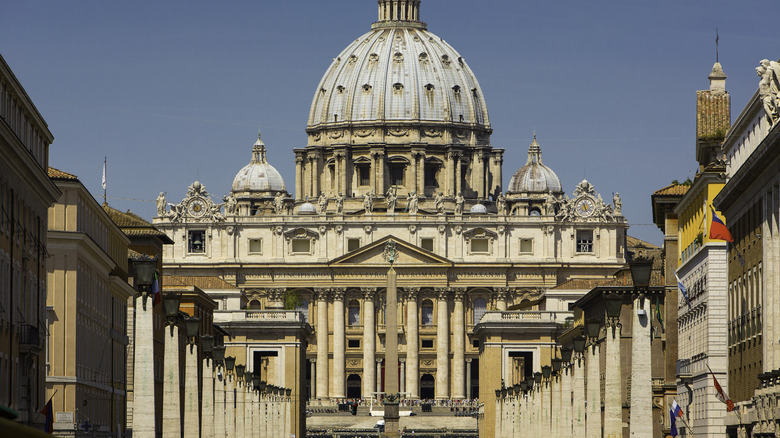 Exterior of St. Peter's basilica on sunny day