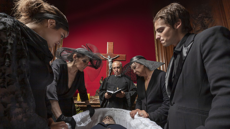Open casket at a religious funeral