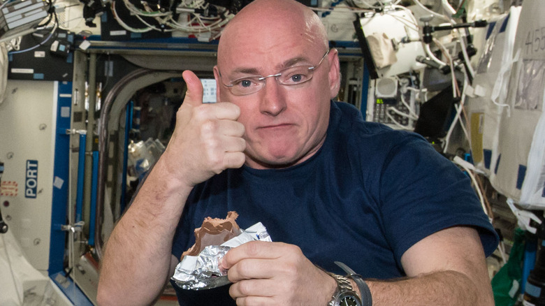 Astronaut Scott Kelly enjoying space food