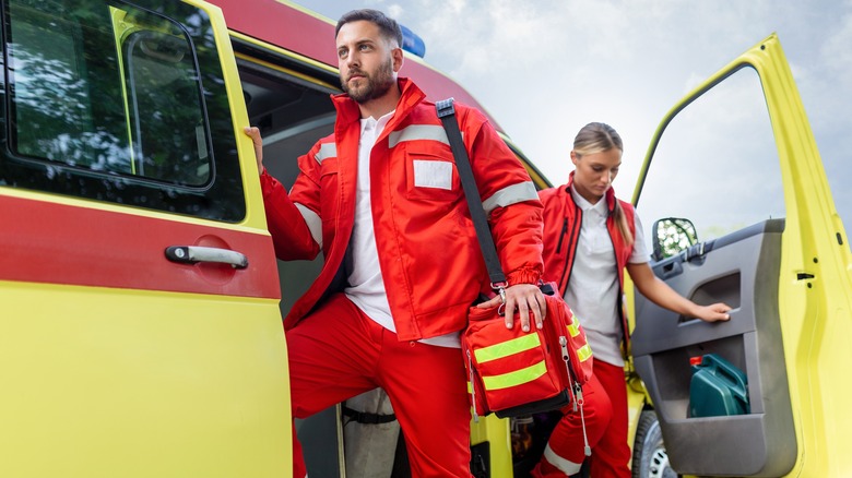 paramedics getting out of an ambulance