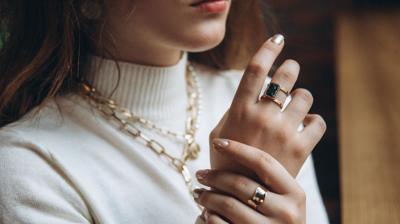 A woman wearing jewelry