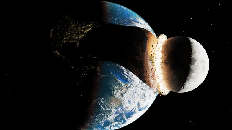 The moon crashing into Earth