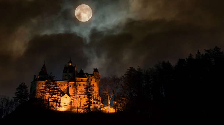 medieval castle night full moon
