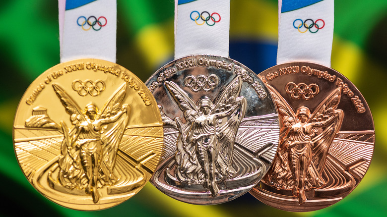 Gold, silver, and bronze Olympic medals