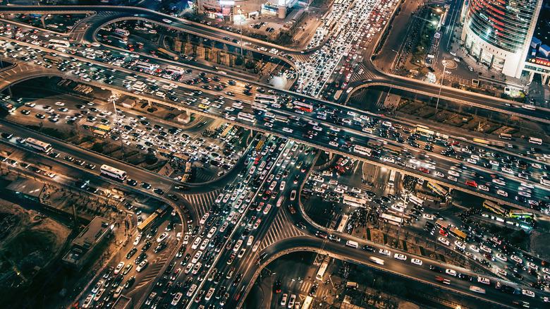 Huge city intersection traffic jam