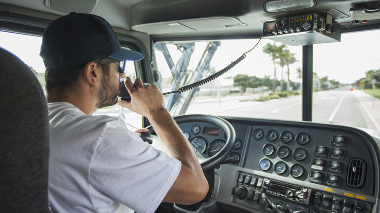 Trucker using a CB radio