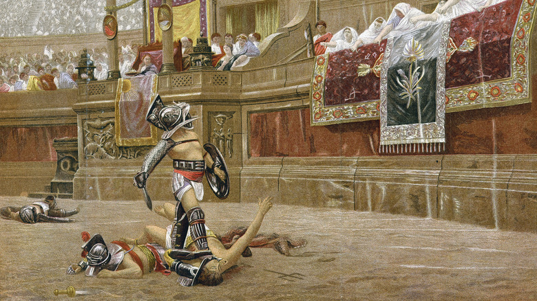 Illustration of gladiator match and fans