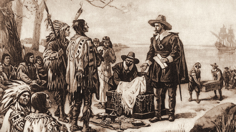 Illustration of the Dutch offering goods