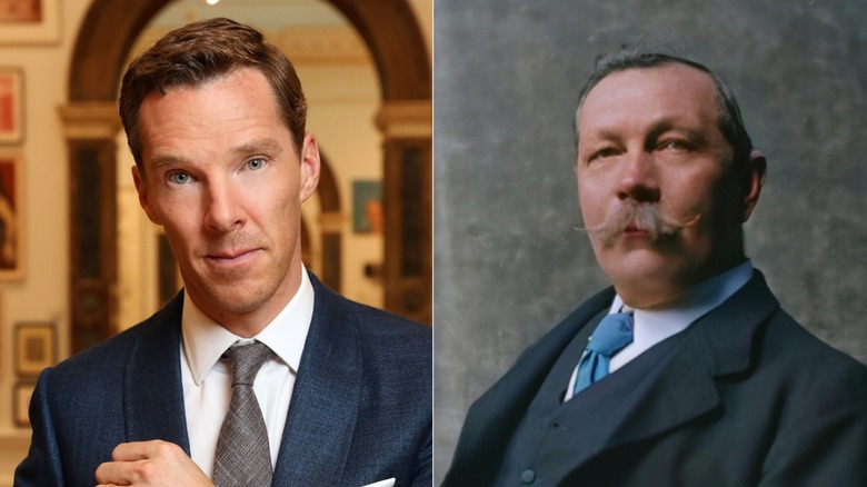 Split image of Benedict Cumberbatch and Sir Arthur Conan Doyle