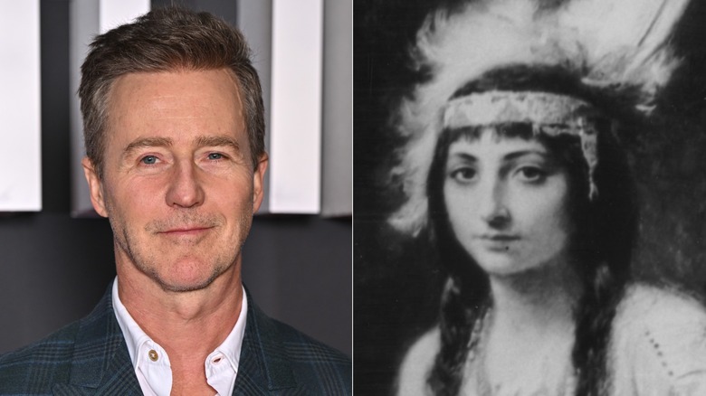 Split image of Edward Norton and Pocahontas