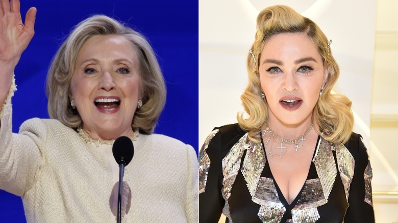 Split image of Hilary Clinton and Madonna