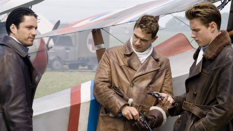 James Franco in leather jacket by WWI plane in 'Flyboys'