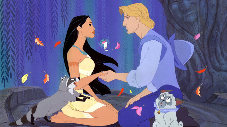 John Smith and Pocahontas holding hands in scene from 'Pocahontas'