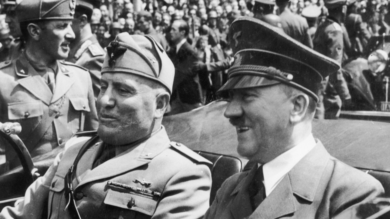 Mussolini and Hitler in car