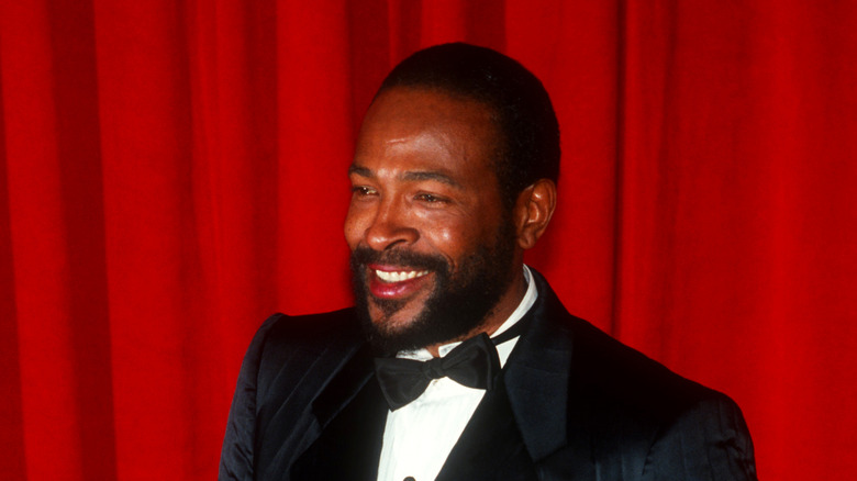 Marvin Gaye smiling in a tuxedo