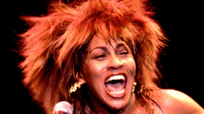 Tina Turner smiling big while singing