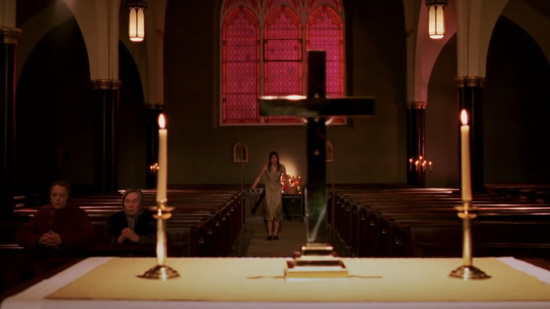 Church red lighting alter girl