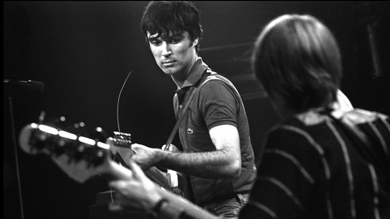 David Byrne and Tina Weymouth of The Talking Heads perform live at GBGB in 1977