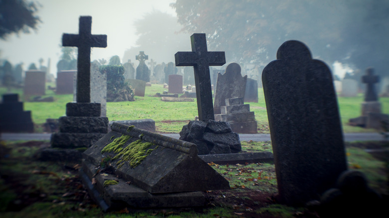 headstones in graveyard