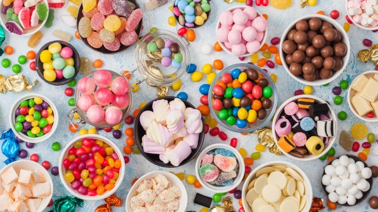 assorted candy in dishes