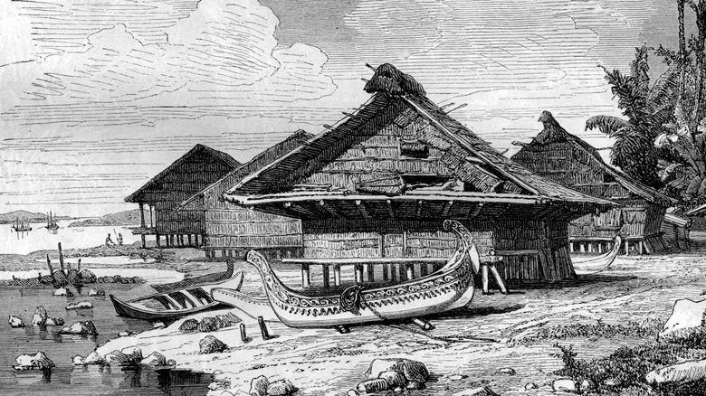 engraving of an indonesian island