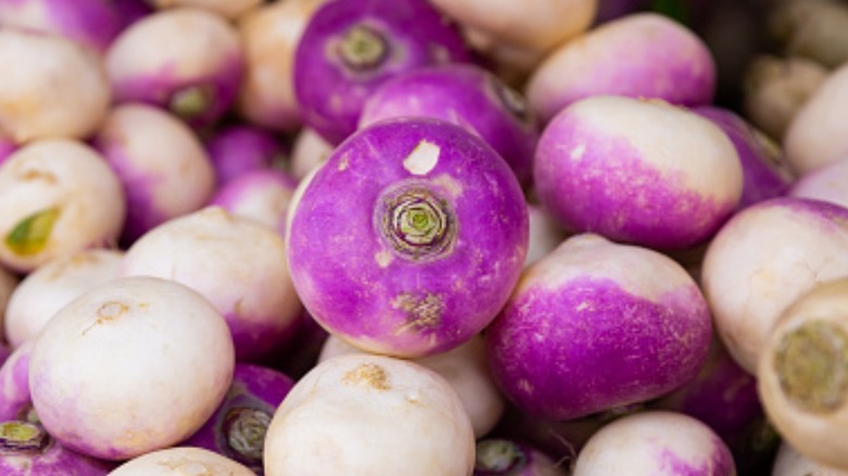 fresh turnips at a farmer's market