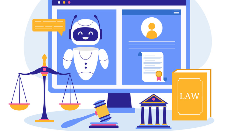 Digital image of a chatbot and legal imagery