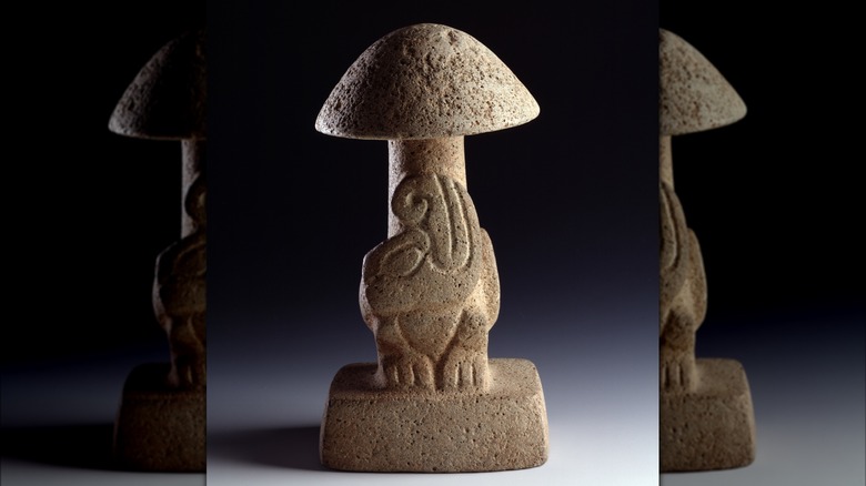 ancient Maya basalt sculpture of mushroom