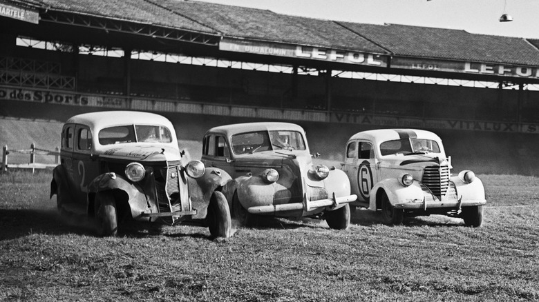 1930s stock cars on racetrack