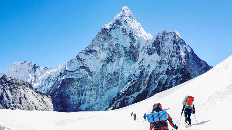 hikers climbing Mount Everest