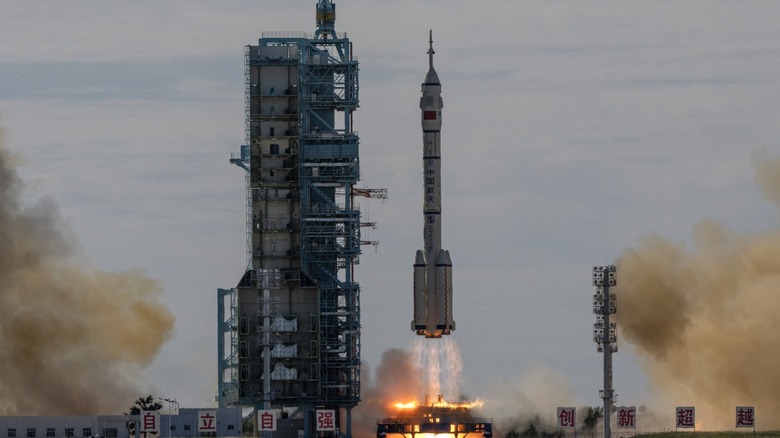 Chinese rocket launching with smoke