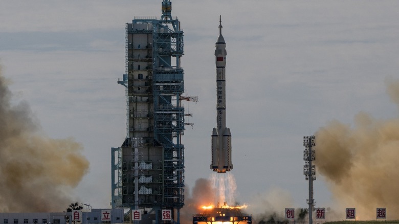 Chinese rocket launching with smoke