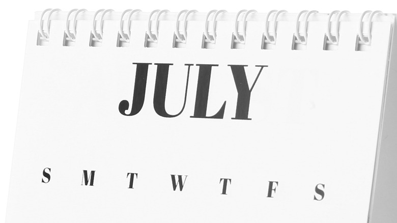 calendar showing month of July