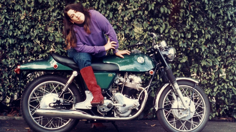 Singer Cass Elliot and motorcycle