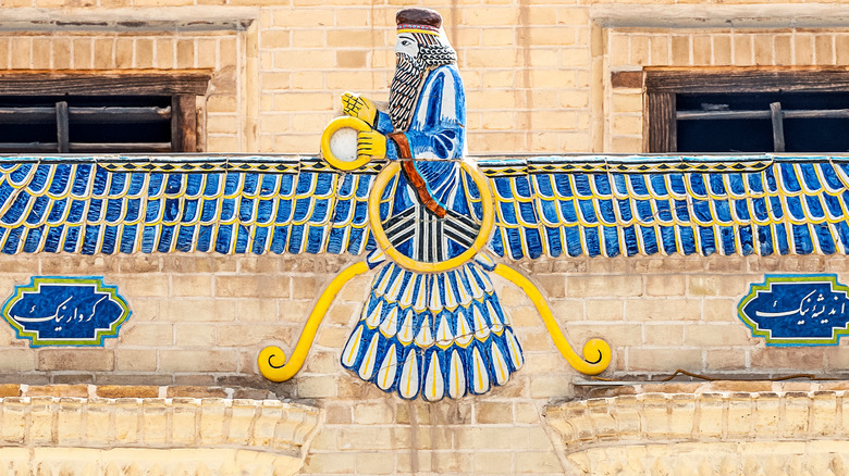 Zoroastrian temple with blue statue