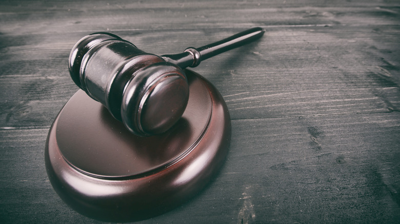 gavel on wooden table