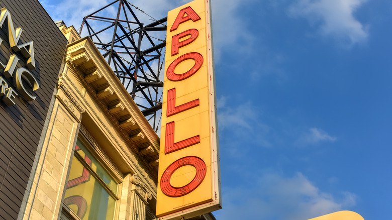 apollo theater marquee red letters on yellow vertical