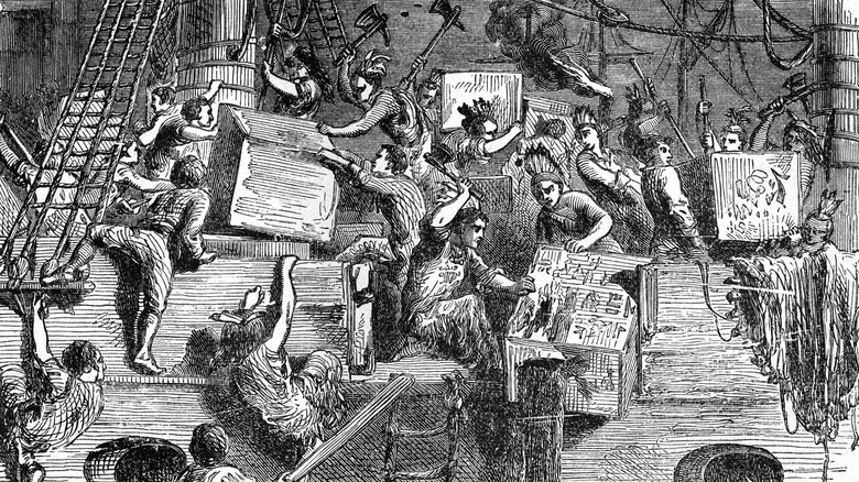 Artist's rendition of the Boston Tea Party