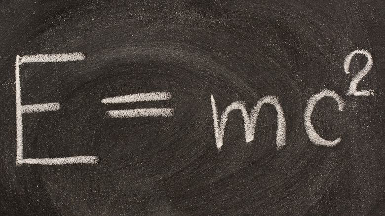 e=mc2 on a chalkboard