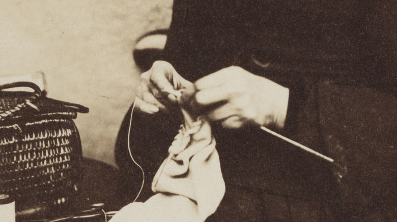 A woman knitting