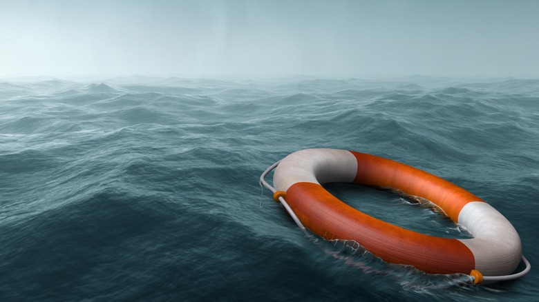 Life buoy floats on open sea