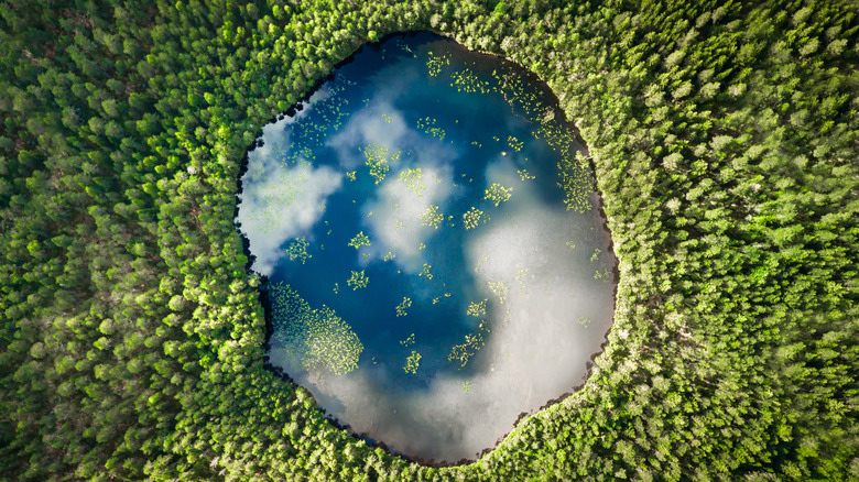 Circular aerial shot of a lake